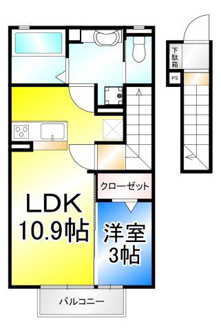 ヴァンテ・アン F(1LDK/2階)の間取り写真