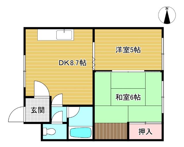 春日ハイツA・B(2DK/2階)の間取り写真