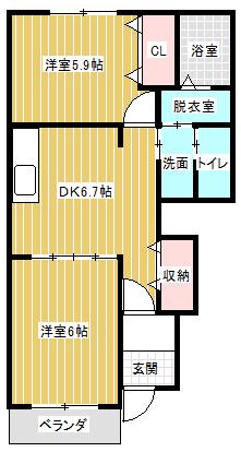 プリムローズ B(2DK/1階)の間取り写真