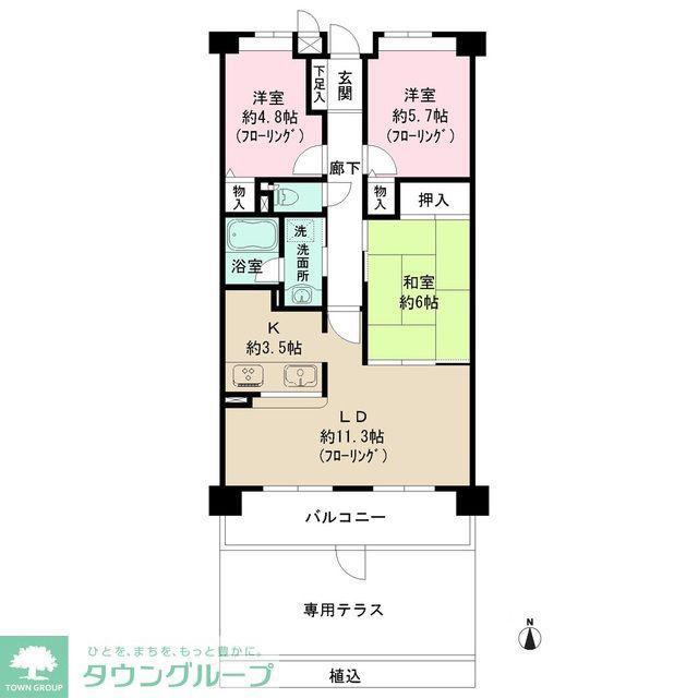 バンベール千種竹越(3LDK/1階)の間取り写真