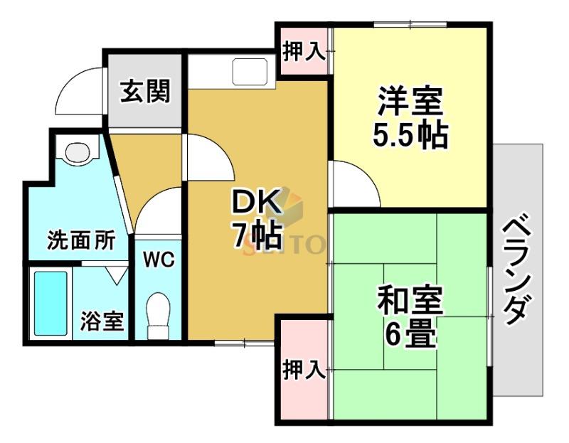 リバークロス原田元町(2DK/2階)の間取り写真