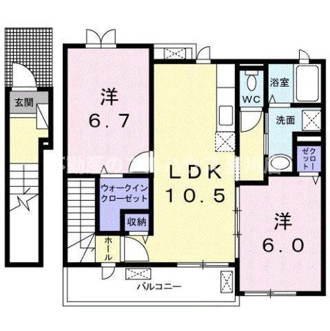 サン・ユウキ旭ヶ丘(2LDK/2階)の間取り写真