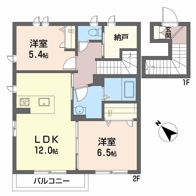 メゾン・ド・プルメリアIV(2LDK/2階)の間取り写真
