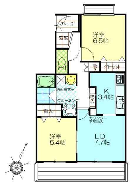 サンブリエ鵠沼(2LDK/2階)の間取り写真