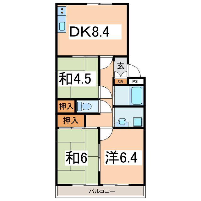 日原ハイツ(3DK/1階)の間取り写真