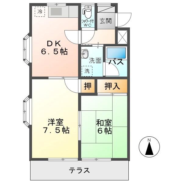 α-TIME(2DK/1階)の間取り写真