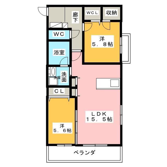 アズール(2LDK/4階)の間取り写真