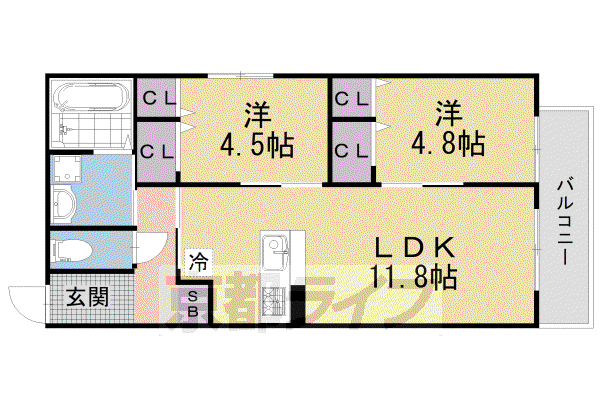 RESANA竹鼻(2LDK/3階)の間取り写真