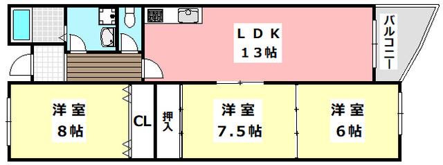 ウイングビュー鮎川(3LDK/3階)の間取り写真