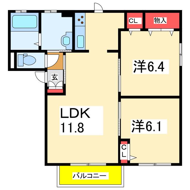 ビスタ 中央(2LDK/2階)の間取り写真