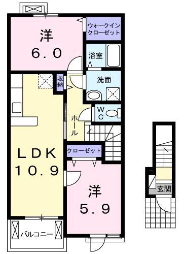 フラン・シャンブル(2LDK/2階)の間取り写真
