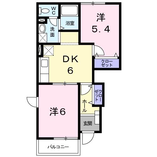 プチヴェール(2DK/1階)の間取り写真