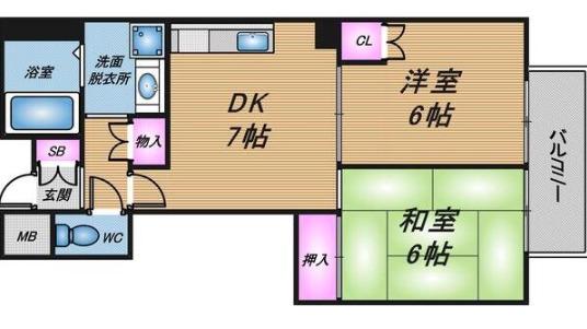 グランピア上町(2DK/3階)の間取り写真