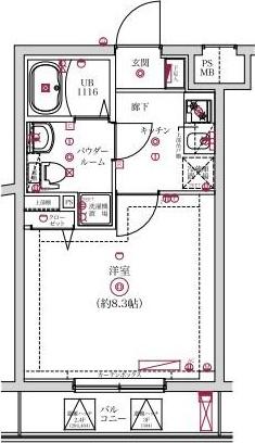 レンティーヴァ綾瀬(1K/4階)の間取り写真