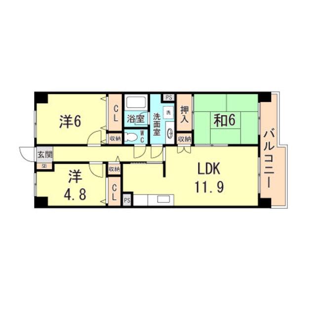 コープ野村高取台(3LDK/2階)の間取り写真
