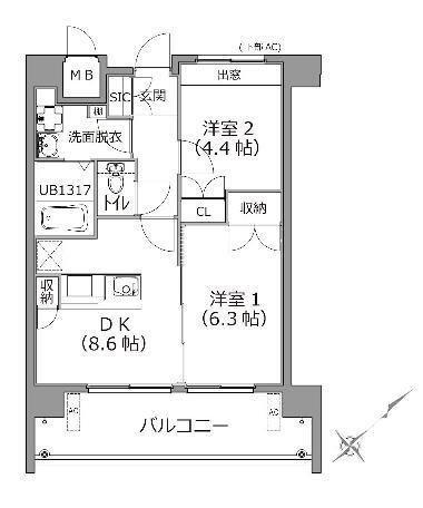 クラシオン社ノ木(2LDK/4階)の間取り写真