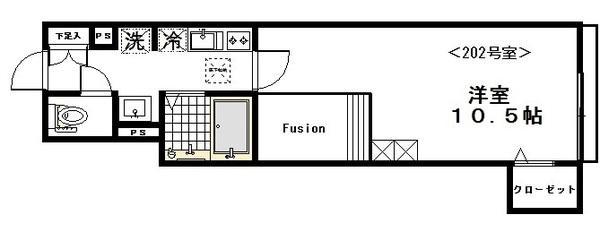 CASA DEL GAT(1K/2階)の間取り写真