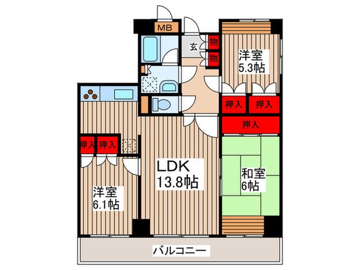 かさぷらた(3LDK/8階)の間取り写真