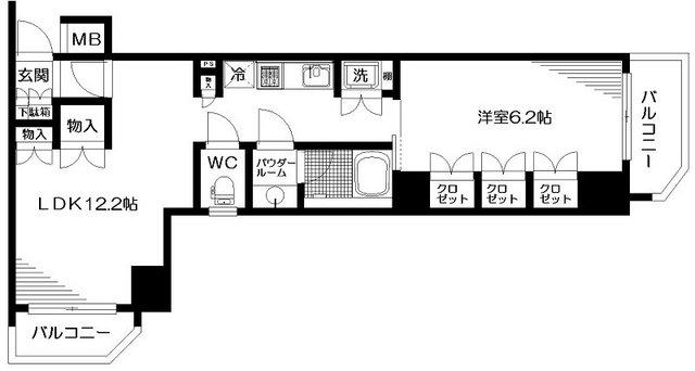 日神デュオステージ新宿若松町(1LDK/6階)の間取り写真