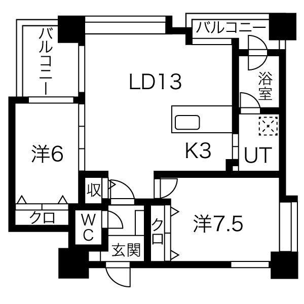 ノヴァ知事公館前(2LDK/9階)の間取り写真