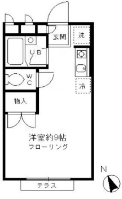 きんもくせいハイムB(ワンルーム/1階)の間取り写真
