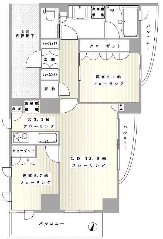 クオリア荻窪(2LDK/10階)の間取り写真