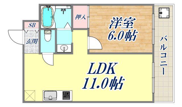 ベルエア―武庫之荘(1LDK/3階)の間取り写真