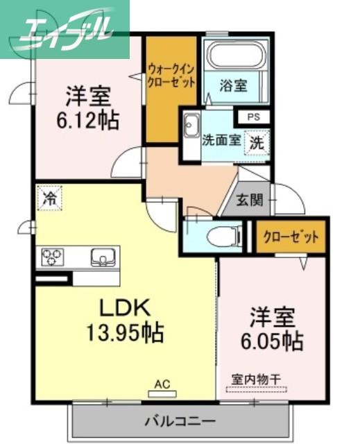 ヴァン ベール(2LDK/2階)の間取り写真