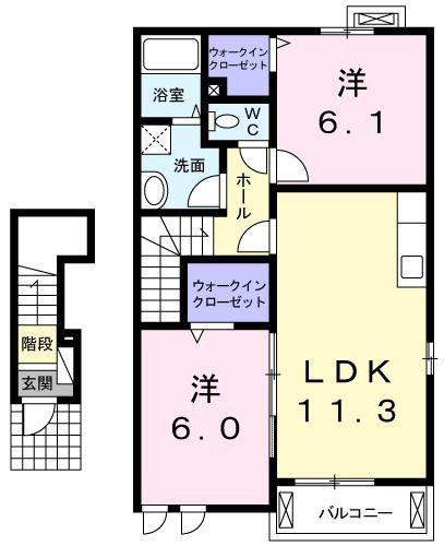 サニーレジデンスII A(2LDK/2階)の間取り写真