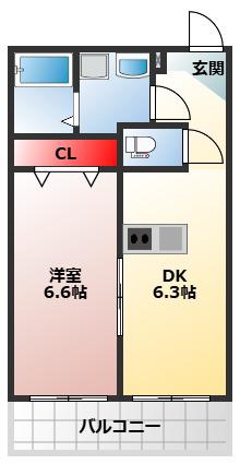 ステイザテラス熊取(1DK/2階)の間取り写真