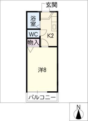オークコートN(1K/1階)の間取り写真
