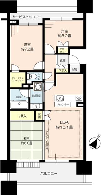 ベイマークスクエアセントラルコート(3LDK/15階)の間取り写真