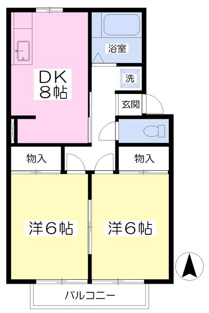 ラポートA館(2DK/2階)の間取り写真