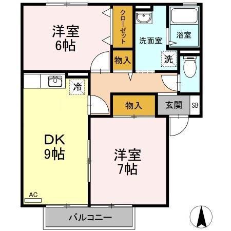 リトルバード横井A棟(2DK/2階)の間取り写真