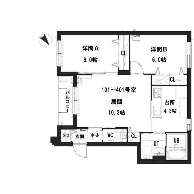 グランメール藤ハウス(2LDK/4階)の間取り写真