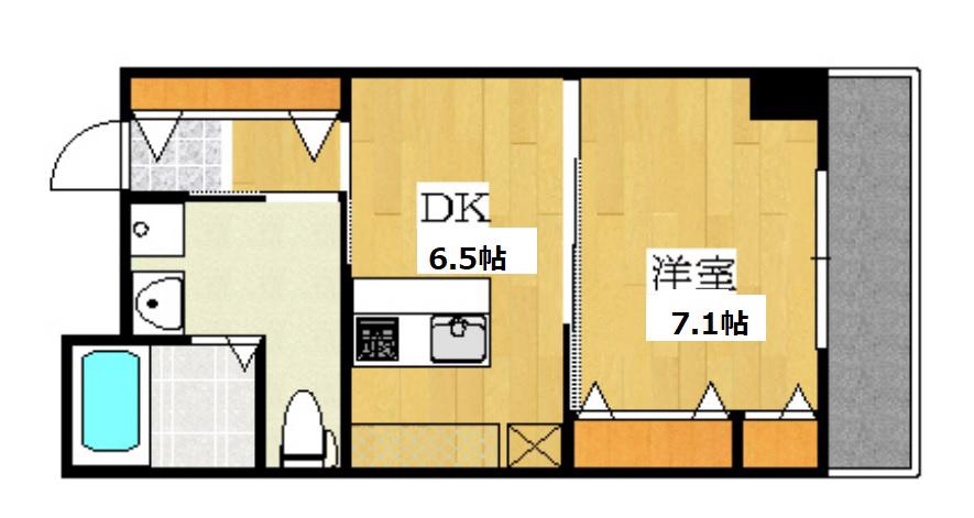 リバーフォード中之島(1DK/2階)の間取り写真