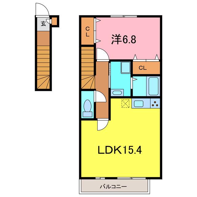 アンプルール リーブル ソレアードII(1LDK/2階)の間取り写真