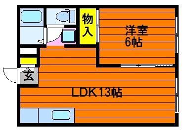エルディムヘルシーI(1LDK/1階)の間取り写真