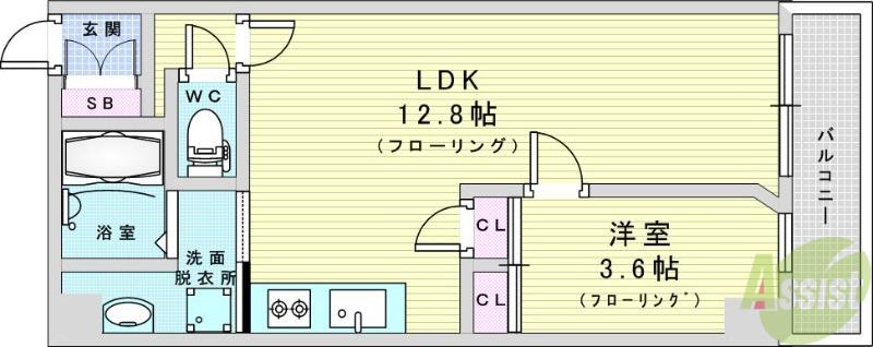 やまびこハイツ2(1LDK/6階)の間取り写真