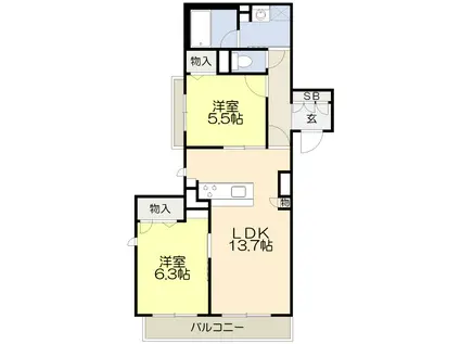 メゾン・ドゥ・ラメール(2LDK/2階)の間取り写真