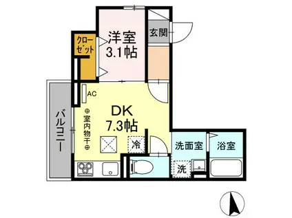 ココール(1DK/2階)の間取り写真