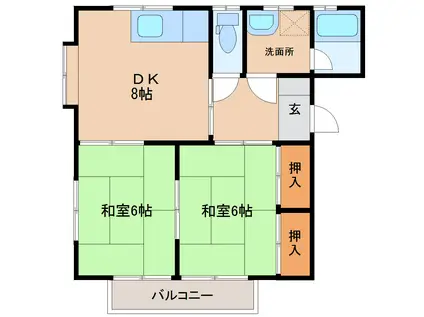 ノーブルタウンB棟(2DK/2階)の間取り写真