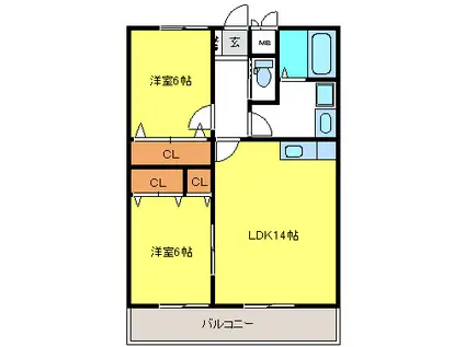 マンションK2(2LDK/3階)の間取り写真
