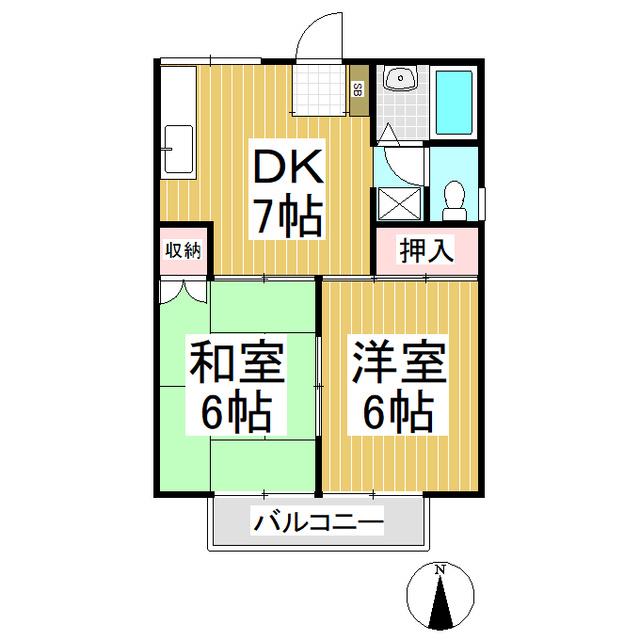 プレジールアズマB棟(2DK/2階)の間取り写真