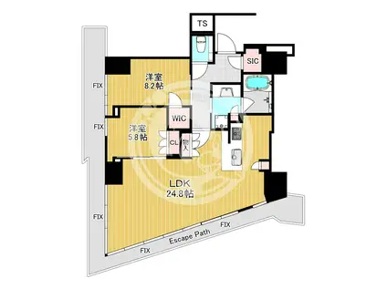 BRILLIA TOWER堂島(2LDK/14階)の間取り写真