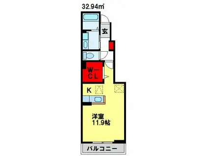 シャトーヒル花田III(1K/1階)の間取り写真