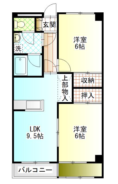 ロワール市川(2LDK/4階)の間取り写真