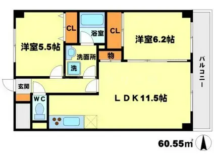 ラ・ファミリア豊中(2LDK/6階)の間取り写真