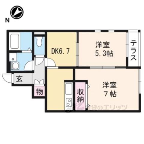 クレイノREST 清知(2DK/1階)の間取り写真