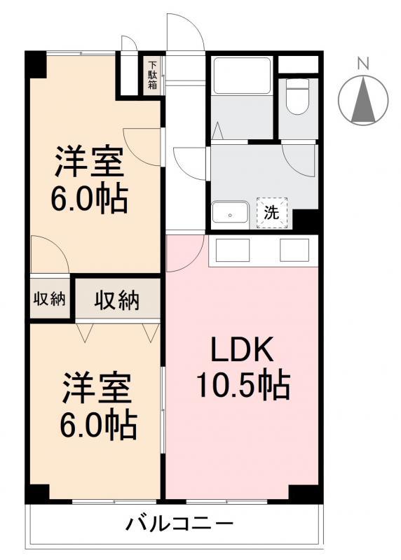 グローバル高松(2LDK/4階)の間取り写真